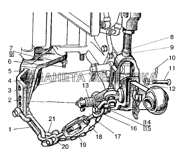 Наружная блокировка нижних тяг (для тракторов с силовым регулятором и без силового регулятора) МТЗ-80 (2009)